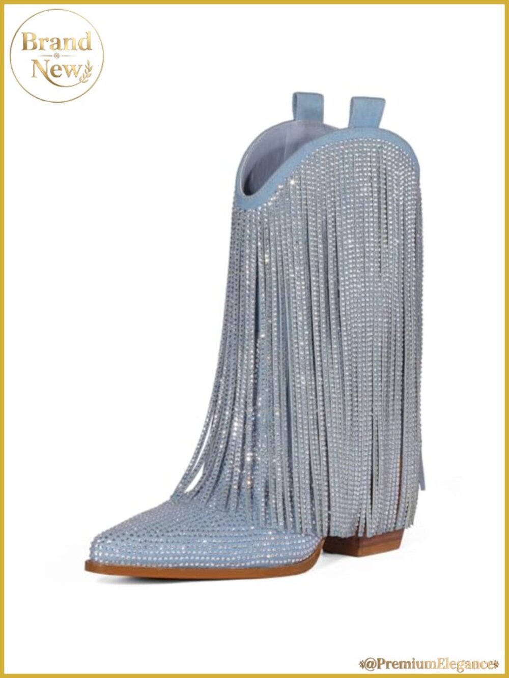 Suede Western Cowboy Boots Pointed Toe Block Heel Mid-Calf Fringe